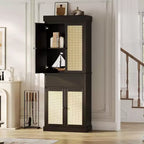 Mobiletto alto moderno da 69" in rattan con ante, ripiani regolabili e cassetto per bagno, sala da pranzo, soggiorno