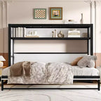 Letto a scomparsa matrimoniale con mensole, letto a muro in metallo dal design pieghevole per piccoli spazi