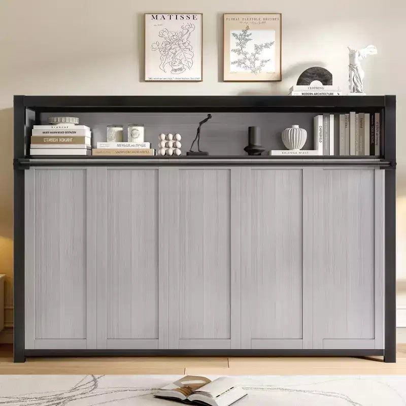 Letto a scomparsa matrimoniale con mensole, letto a muro in metallo dal design pieghevole per piccoli spazi