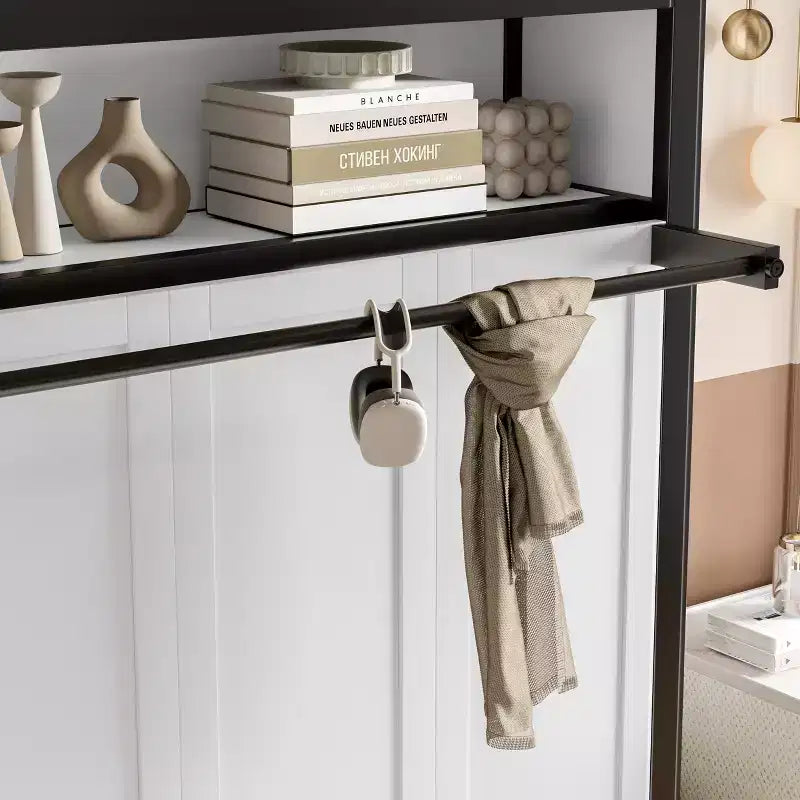 Letto a scomparsa matrimoniale con mensole, letto a muro in metallo dal design pieghevole per piccoli spazi