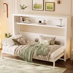 Letto a scomparsa matrimoniale con mensole, letto a muro in metallo dal design pieghevole per piccoli spazi