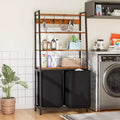Double Laundry Hamper with Shelf 4 Tier Tall Laundry Basket Sorter with Two Removable Bags Clothing Storage Organizer and Hooks for Bathroom Bedroom