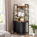 Cesto portabiancheria doppio con ripiano, cesto portabiancheria alto a 4 livelli con due borse rimovibili, organizer per vestiti e ganci per bagno e camera da letto