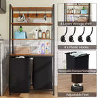 Cesto portabiancheria doppio con ripiano, cesto portabiancheria alto a 4 livelli con due borse rimovibili, organizer per vestiti e ganci per bagno e camera da letto