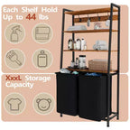 Cesto portabiancheria doppio con ripiano, cesto portabiancheria alto a 4 livelli con due borse rimovibili, organizer per vestiti e ganci per bagno e camera da letto