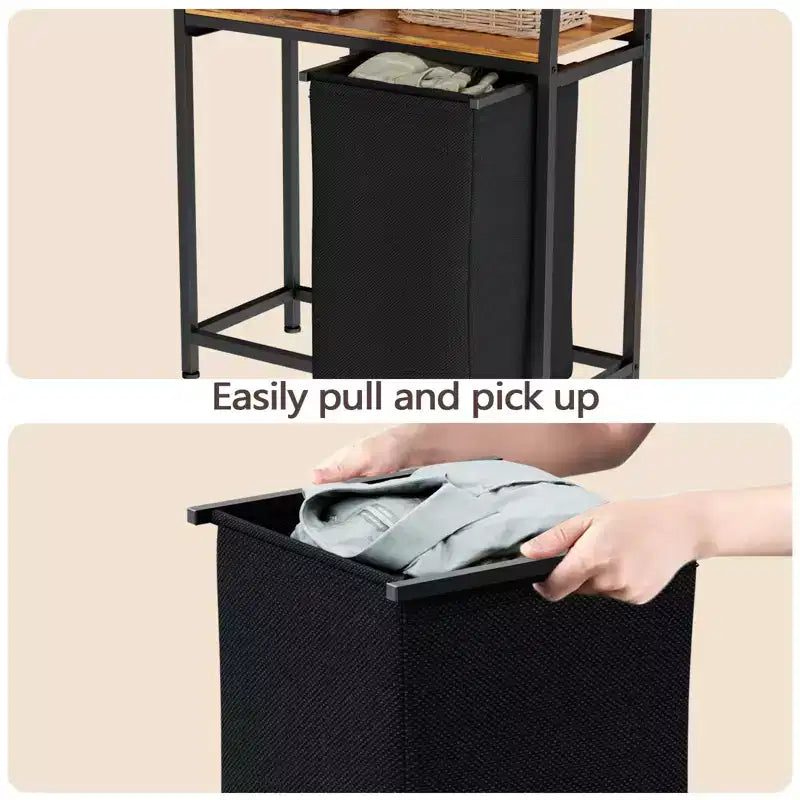 Cesto portabiancheria doppio con ripiano, cesto portabiancheria alto a 4 livelli con due borse rimovibili, organizer per vestiti e ganci per bagno e camera da letto