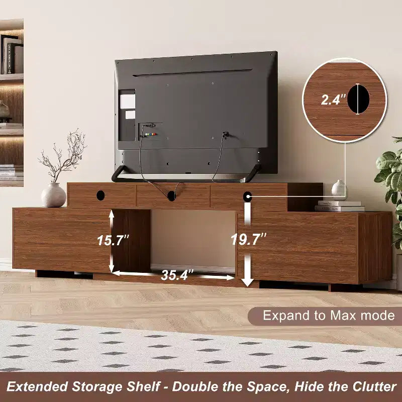 62.9-98.4 Mobile TV Espandibile Marrone, Consolle in Legno per Soggiorno, Mobile Entertainment Center Moderno di Metà Secolo con Contenitore