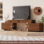 62.9-98.4 Mobile TV Espandibile Marrone, Consolle in Legno per Soggiorno, Mobile Entertainment Center Moderno di Metà Secolo con Contenitore