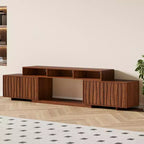 62.9-98.4 Mobile TV Espandibile Marrone, Consolle in Legno per Soggiorno, Mobile Entertainment Center Moderno di Metà Secolo con Contenitore