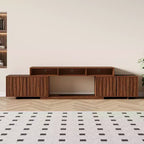 62.9-98.4 Mobile TV Espandibile Marrone, Consolle in Legno per Soggiorno, Mobile Entertainment Center Moderno di Metà Secolo con Contenitore