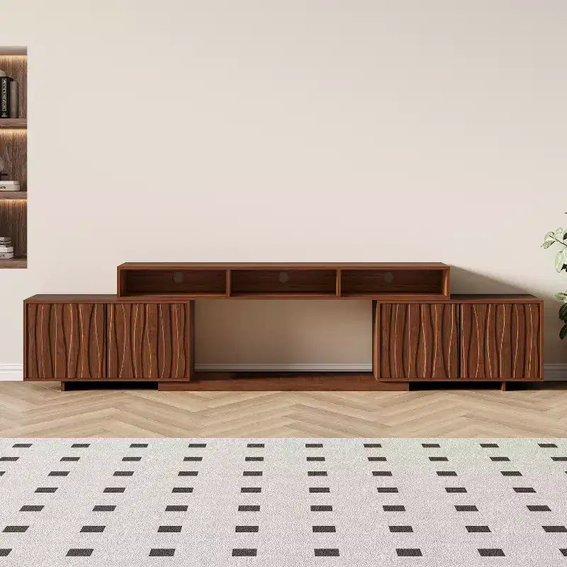 62.9-98.4 Mobile TV Espandibile Marrone, Consolle in Legno per Soggiorno, Mobile Entertainment Center Moderno di Metà Secolo con Contenitore