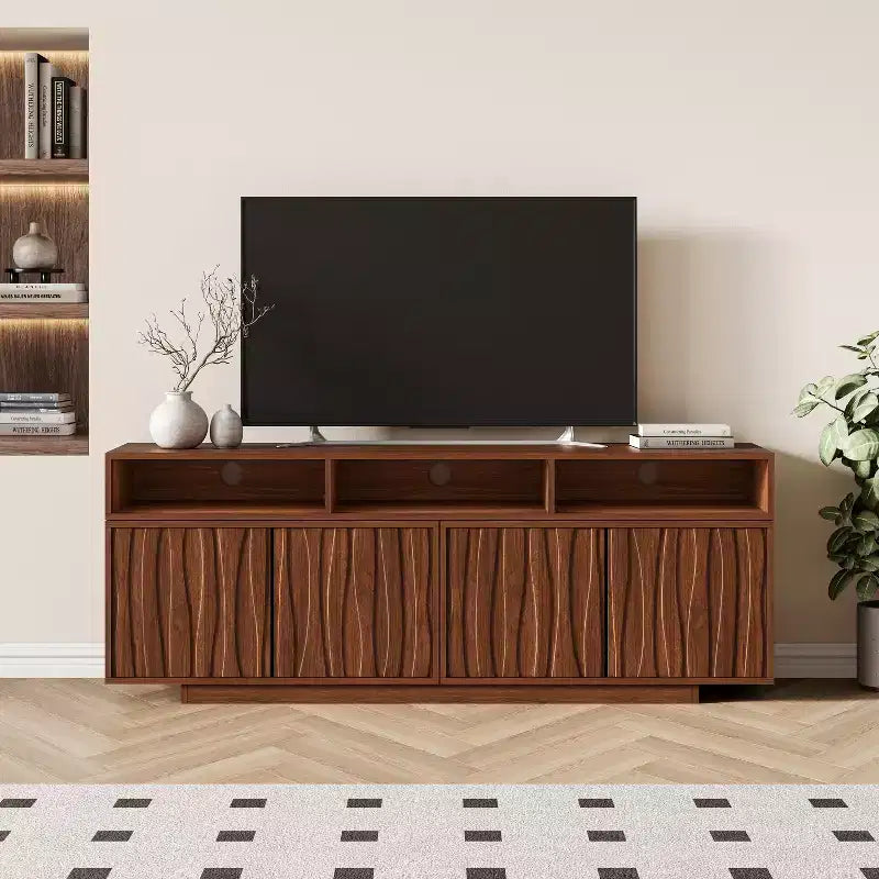 62.9-98.4 Mobile TV Espandibile Marrone, Consolle in Legno per Soggiorno, Mobile Entertainment Center Moderno di Metà Secolo con Contenitore