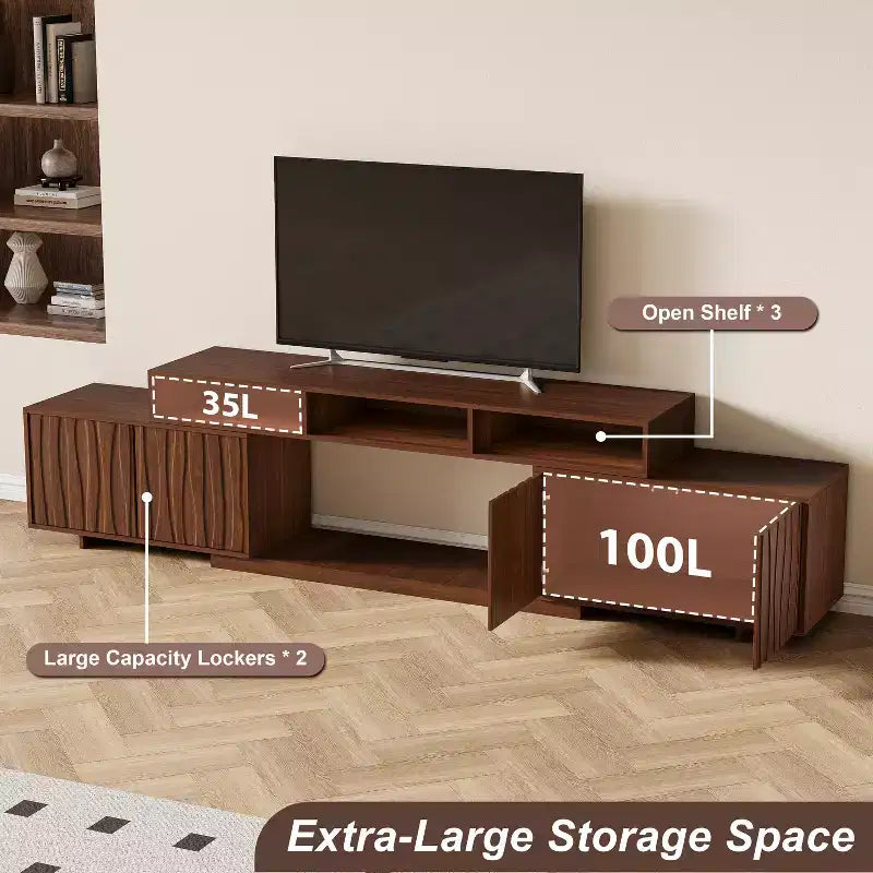 62.9-98.4 Mobile TV Espandibile Marrone, Consolle in Legno per Soggiorno, Mobile Entertainment Center Moderno di Metà Secolo con Contenitore