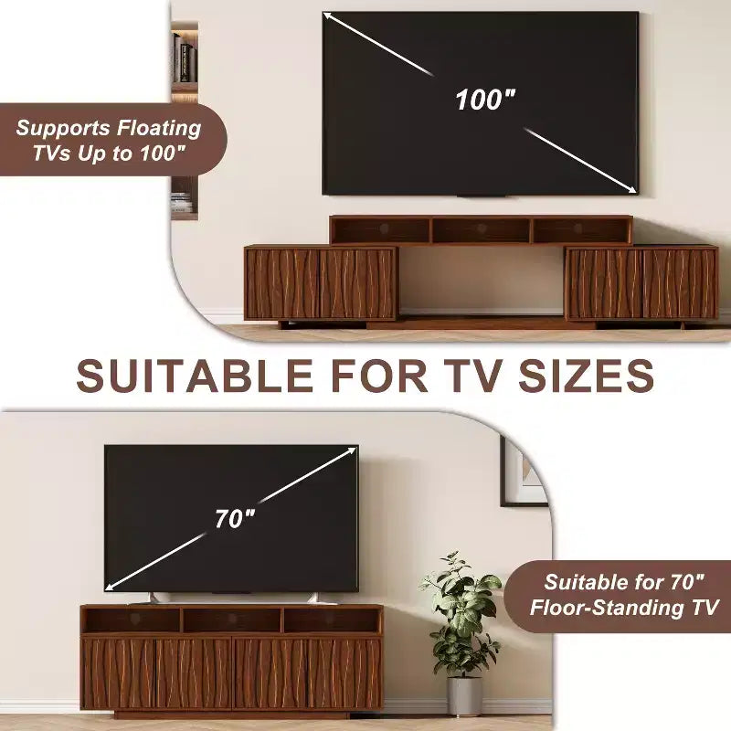 62.9-98.4 Mobile TV Espandibile Marrone, Consolle in Legno per Soggiorno, Mobile Entertainment Center Moderno di Metà Secolo con Contenitore