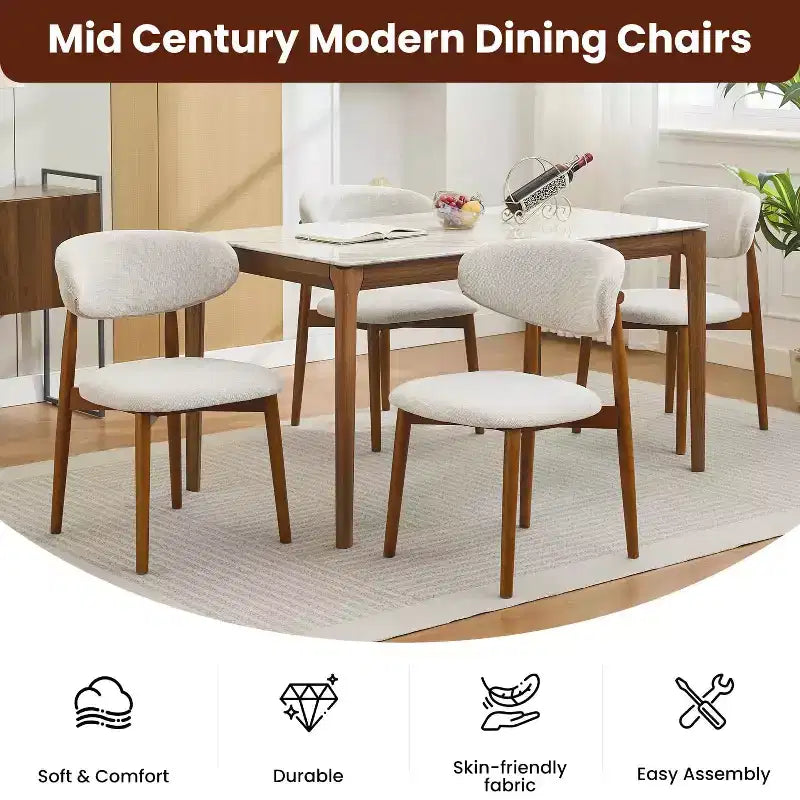 Sedie da pranzo in lino beige, stile moderno rustico, con seduta imbottita e gambe in legno marrone per sala da pranzo