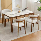 Sedie da pranzo in lino beige, stile moderno rustico, con seduta imbottita e gambe in legno marrone per sala da pranzo
