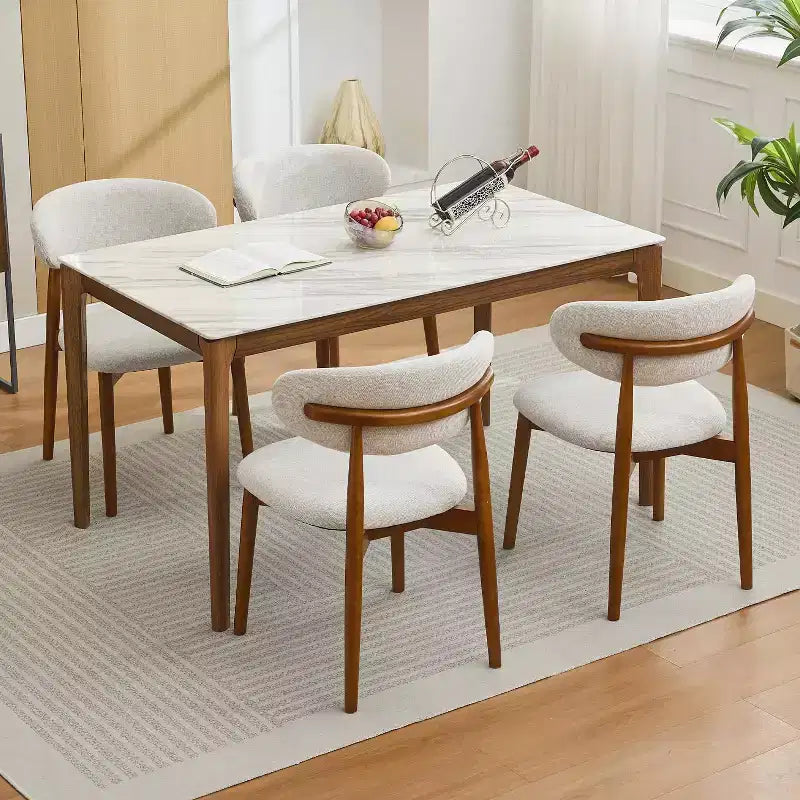 Sedie da pranzo in lino beige, stile moderno rustico, con seduta imbottita e gambe in legno marrone per sala da pranzo