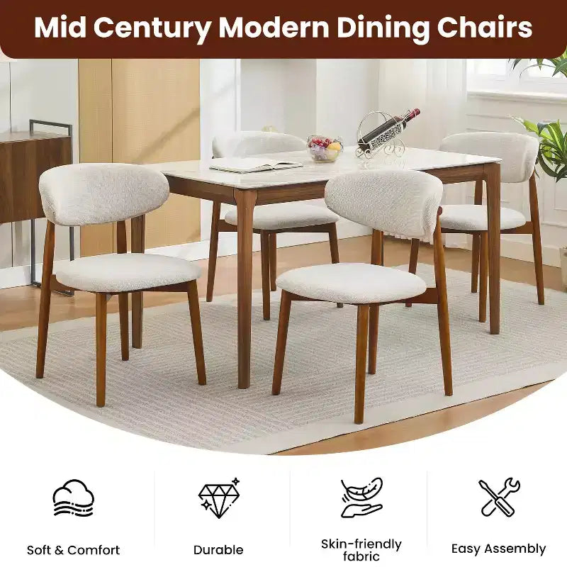 Sedie da pranzo in lino beige, stile moderno rustico, con seduta imbottita e gambe in legno marrone per sala da pranzo