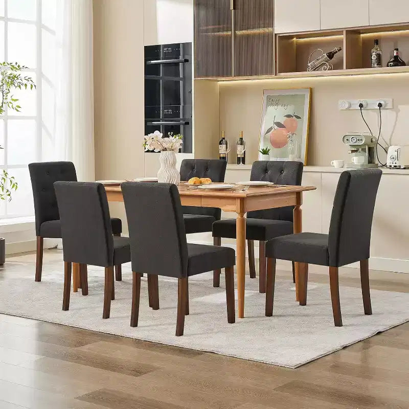 Sedie da pranzo Parsons capitonné, sedie da cucina in tessuto imbottite con sedili imbottiti e gambe in legno, mobili da cucina per soggiorno