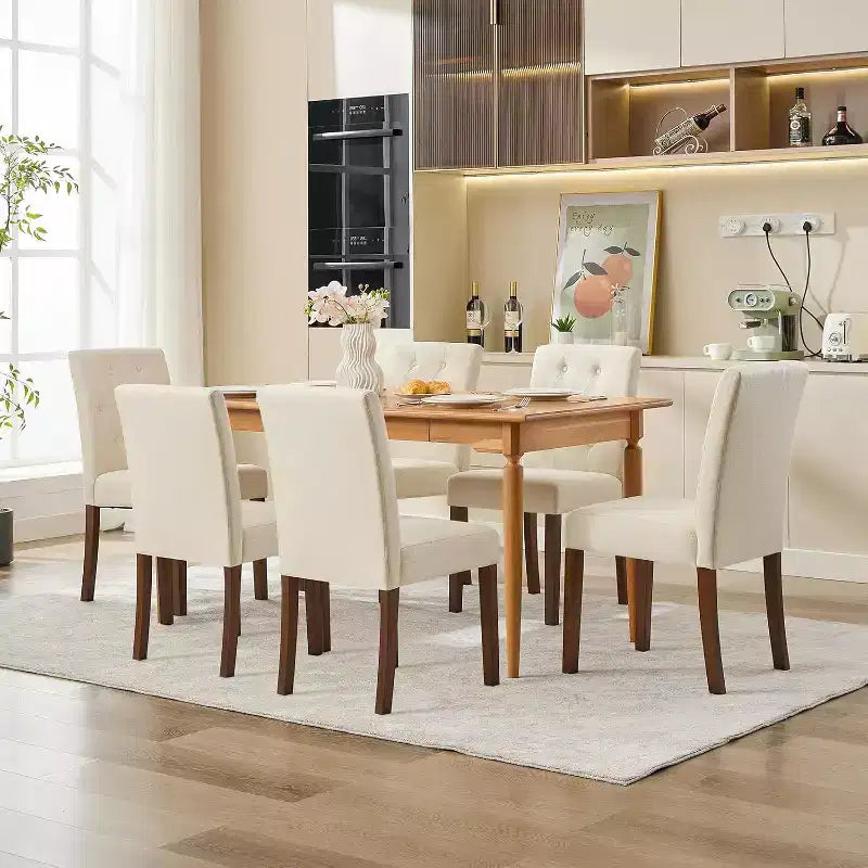 Sedie da pranzo Parsons capitonné, sedie da cucina in tessuto imbottite con sedili imbottiti e gambe in legno, mobili da cucina per soggiorno