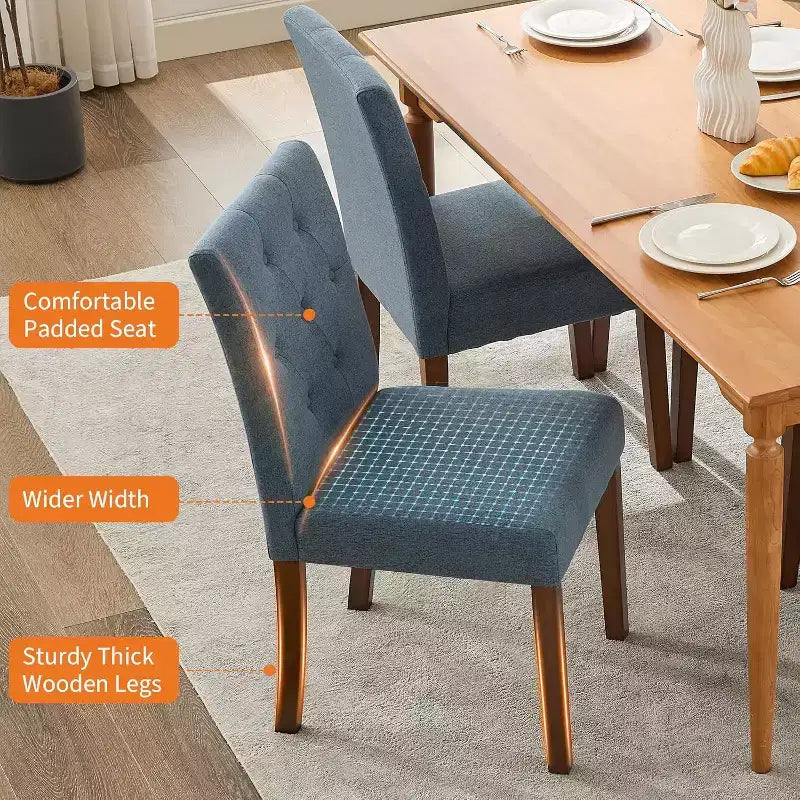 Sedie da pranzo Parsons capitonné, sedie da cucina in tessuto imbottite con sedili imbottiti e gambe in legno, mobili da cucina per soggiorno