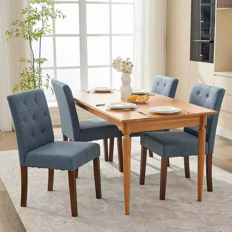 Sedie da pranzo Parsons capitonné, sedie da cucina in tessuto imbottite con sedili imbottiti e gambe in legno, mobili da cucina per soggiorno