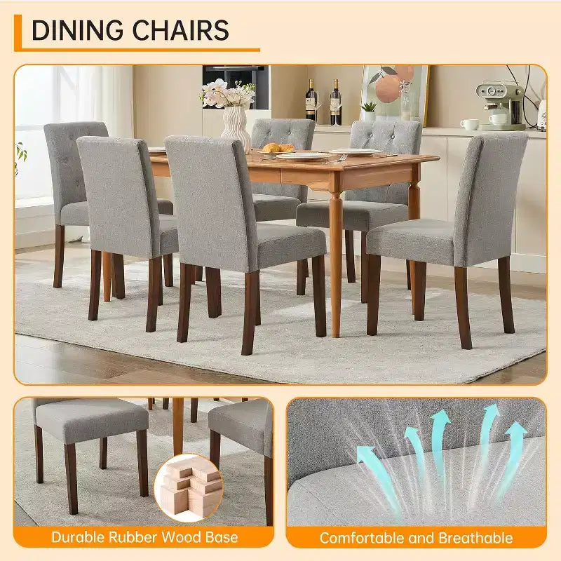 Sedie da pranzo Parsons capitonné, sedie da cucina in tessuto imbottite con sedili imbottiti e gambe in legno, mobili da cucina per soggiorno