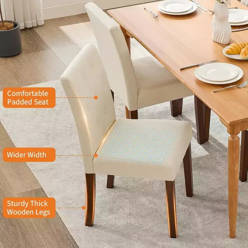 Sedie da pranzo Parsons capitonné, sedie da cucina in tessuto imbottite con sedili imbottiti e gambe in legno, mobili da cucina per soggiorno