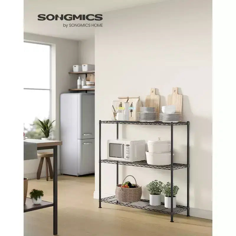 Scaffale, Scaffalatura in Filo Metallico, Ripiani Regolabili, 3 Livelli, 30 x 90 x 90 cm, Nero Inchiostro