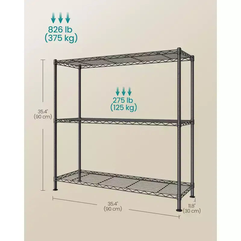 Scaffale, Scaffalatura in Filo Metallico, Ripiani Regolabili, 3 Livelli, 30 x 90 x 90 cm, Nero Inchiostro