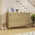47.2 Wide 6-Drawer Dresser - Rustic Wood Chest with Bar Handles, 150 LBS Capacity, Vintage Design