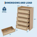 Cassettiera alta 46'' a 5 cassetti, Comò a 5 cassetti in Rattan per Camera da Letto Soggiorno Ingresso