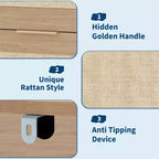 Cassettiera alta 46'' a 5 cassetti, Comò a 5 cassetti in Rattan per Camera da Letto Soggiorno Ingresso