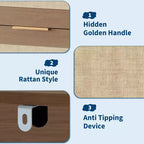 Cassettiera alta 46'' a 5 cassetti, Comò a 5 cassetti in Rattan per Camera da Letto Soggiorno Ingresso