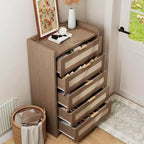Cassettiera alta 46'' a 5 cassetti, Comò a 5 cassetti in Rattan per Camera da Letto Soggiorno Ingresso