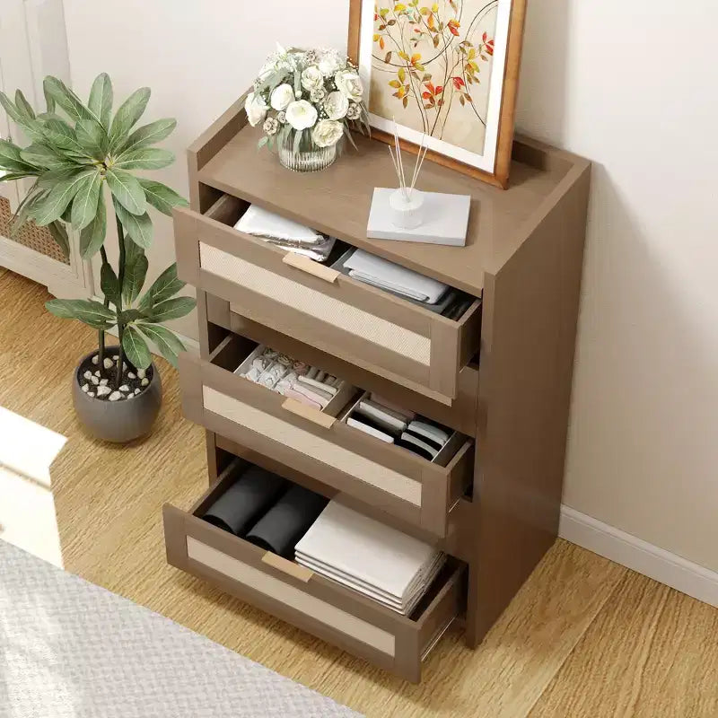 Cassettiera alta 46'' a 5 cassetti, Comò a 5 cassetti in Rattan per Camera da Letto Soggiorno Ingresso