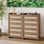 Cassettiera alta 46'' a 5 cassetti, Comò a 5 cassetti in Rattan per Camera da Letto Soggiorno Ingresso