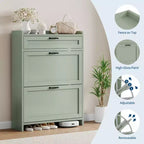 Scarpiera Verde Lucida, 80 cm di Larghezza, con 2 Cassetti Ribaltabili, Organizzatore Autoportante con Contenitore Nascosto per Ingresso e Corridoio