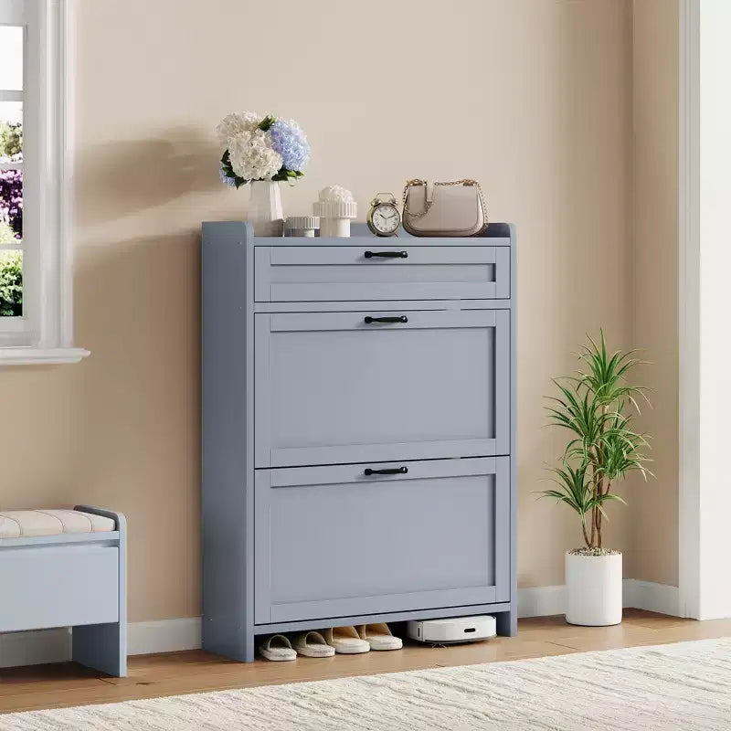 Scarpiera Verde Lucida, 80 cm di Larghezza, con 2 Cassetti Ribaltabili, Organizzatore Autoportante con Contenitore Nascosto per Ingresso e Corridoio