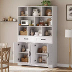 Libreria a 6 Ripiani Alta 180 cm con 8 Vani 2 Cassetti 4 Ante per Soggiorno Ufficio