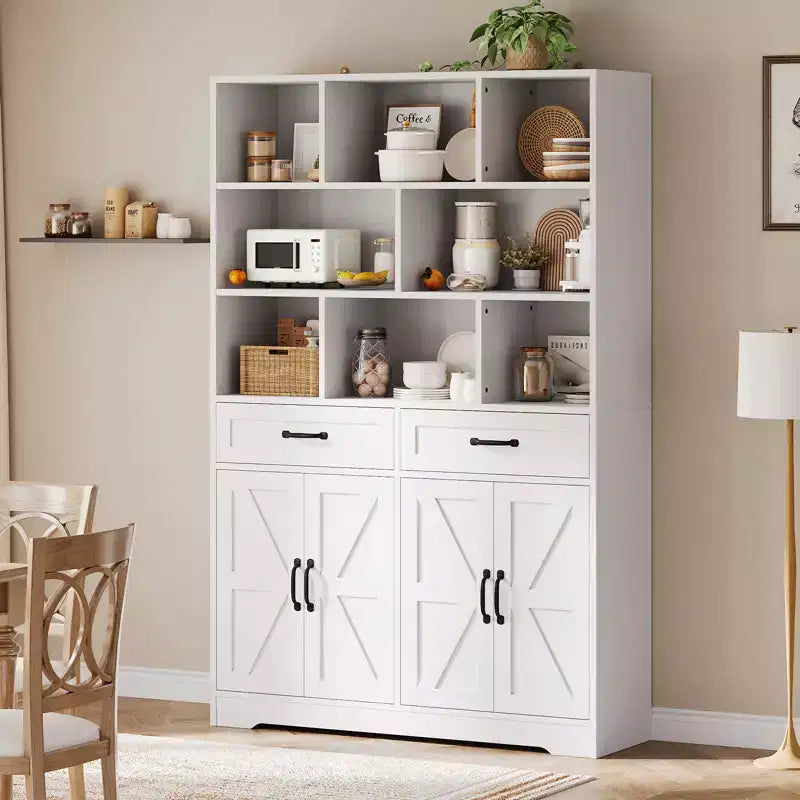 Libreria a 6 Ripiani Alta 180 cm con 8 Vani 2 Cassetti 4 Ante per Soggiorno Ufficio