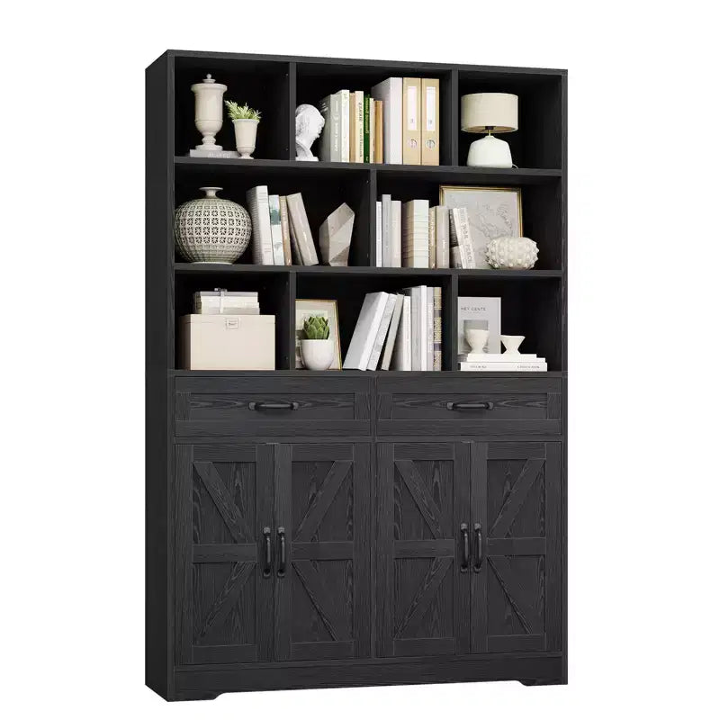 Libreria a 6 Ripiani Alta 180 cm con 8 Vani 2 Cassetti 4 Ante per Soggiorno Ufficio