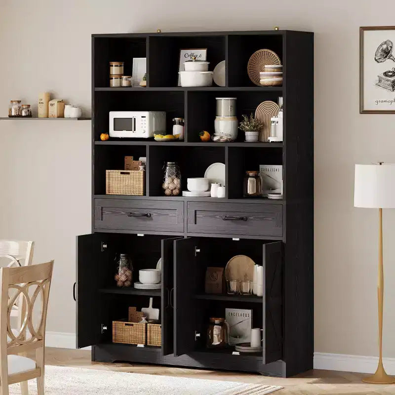 Libreria a 6 Ripiani Alta 180 cm con 8 Vani 2 Cassetti 4 Ante per Soggiorno Ufficio