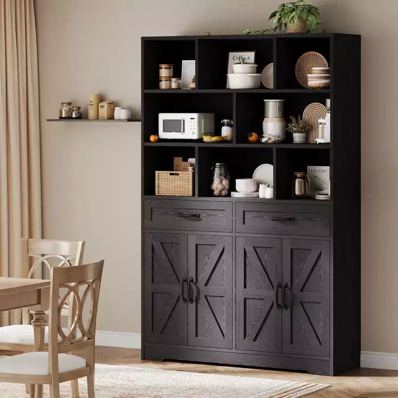 Libreria a 6 Ripiani Alta 180 cm con 8 Vani 2 Cassetti 4 Ante per Soggiorno Ufficio