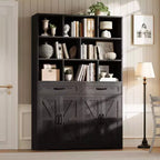 Libreria a 6 Ripiani Alta 180 cm con 8 Vani 2 Cassetti 4 Ante per Soggiorno Ufficio