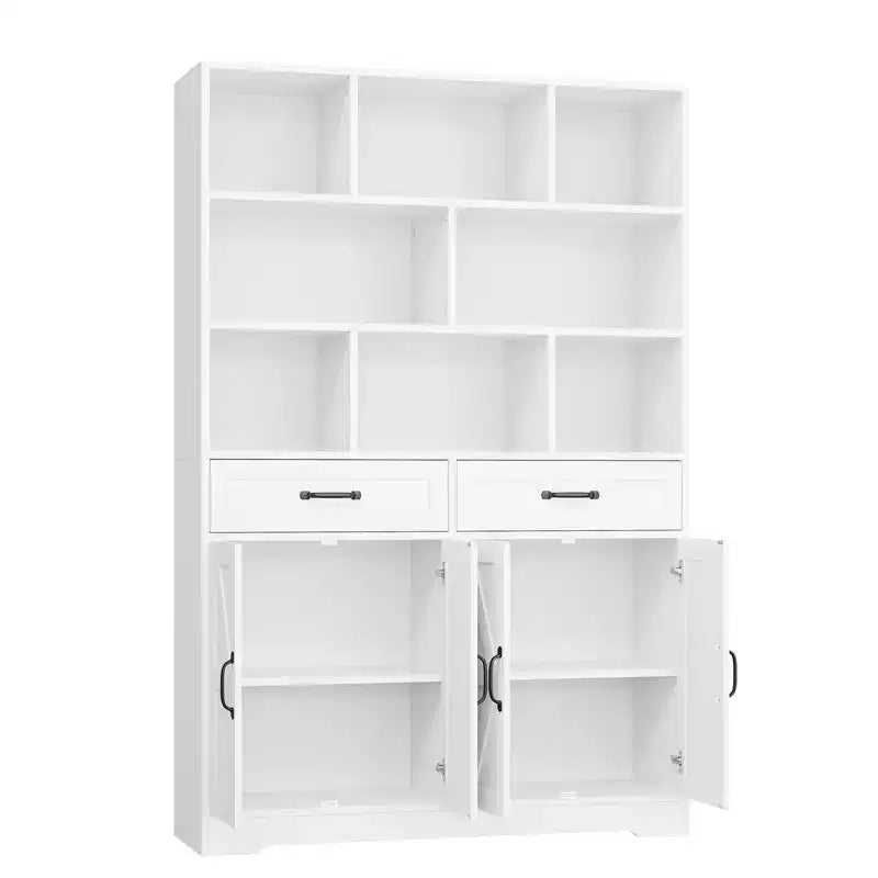 Libreria a 6 Ripiani Alta 180 cm con 8 Vani 2 Cassetti 4 Ante per Soggiorno Ufficio