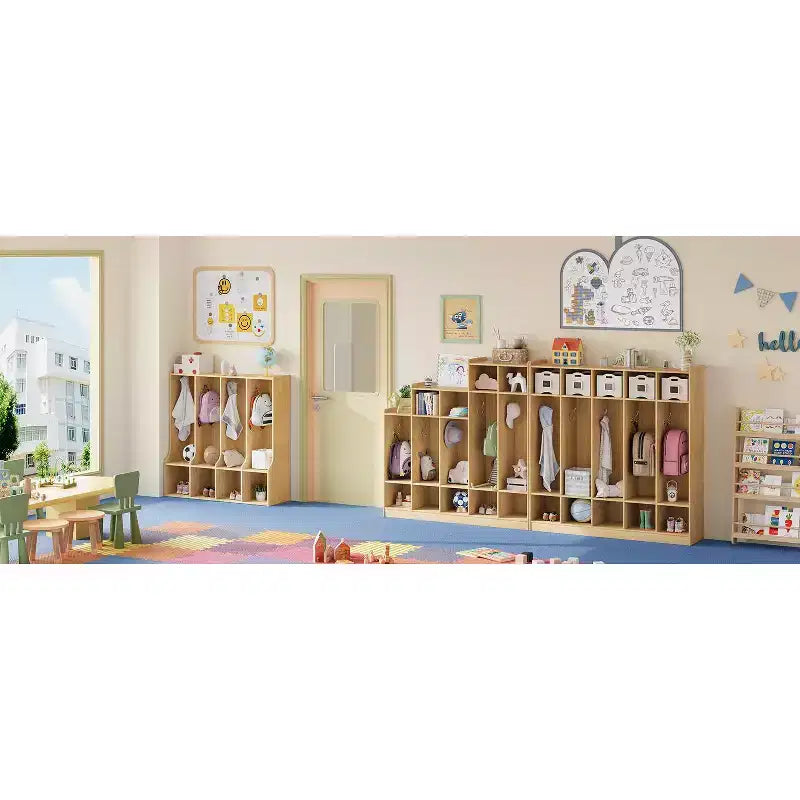 Armadietto a 4 sezioni per cappotti per bambini con 4 scomparti e 8 ganci per aula, asilo nido e casa