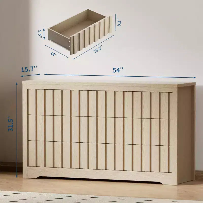 Contenitore per camera da letto, Comò in legno ampio con cassetti, Organizer moderno a coste per vestiti, Quercia naturale