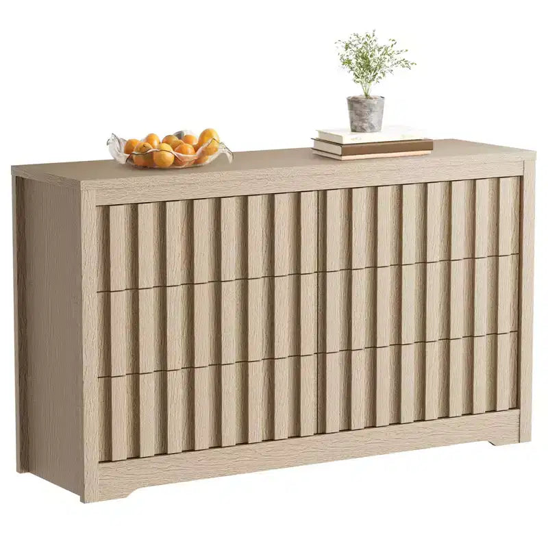 Contenitore per camera da letto, Comò in legno ampio con cassetti, Organizer moderno a coste per vestiti, Quercia naturale