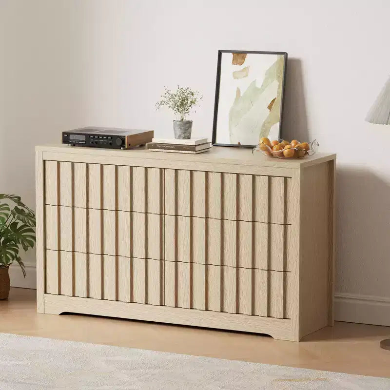 Contenitore per camera da letto, Comò in legno ampio con cassetti, Organizer moderno a coste per vestiti, Quercia naturale